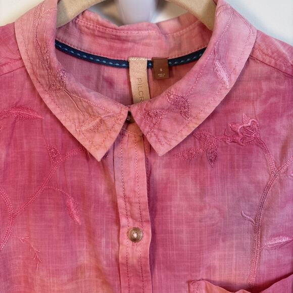 Anthropologie Pilcro Embroidered Tonal Pink Tie Dye Button Up S Boho Cottagecore - Picture 3 of 16